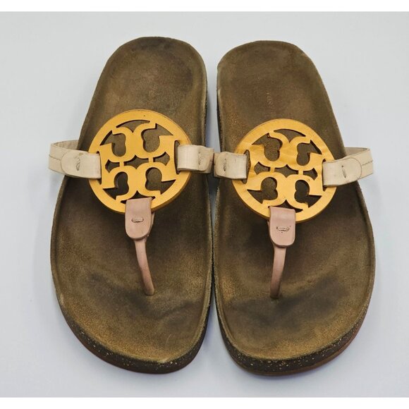Tory Burch Women's Beige Leather Miller Cloud Flats Thong Sandals Sz 8 2642 - Picture 6 of 16